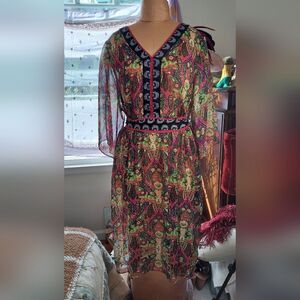 Vintage gauzy Midi Dress Bohemian sheer - Size M/L
